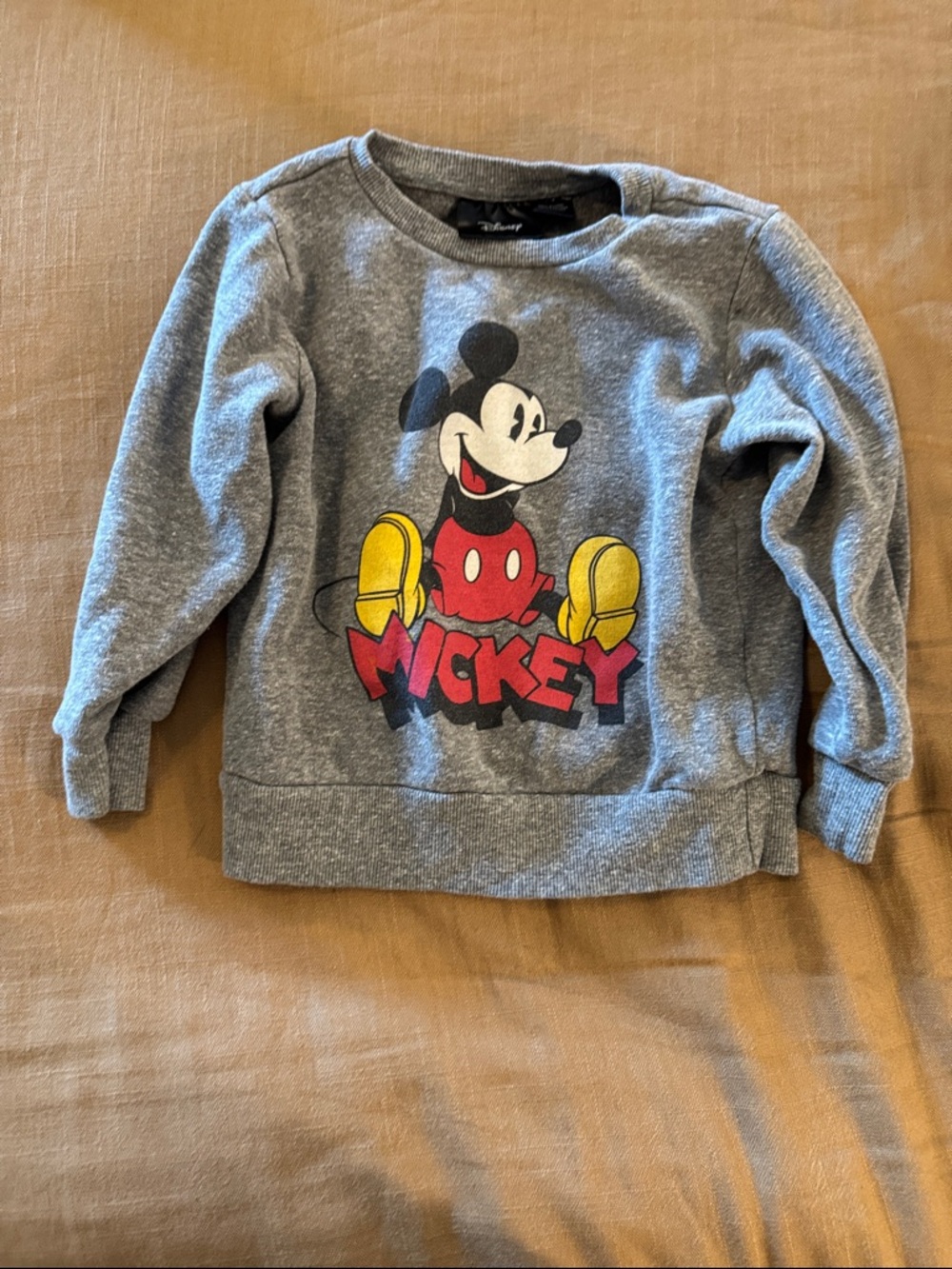 Disney Gray Kids Sweatshirt with Mickey Graphic and Red-Yellow Accents